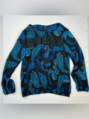 Lucky Brand Sheer Paisley Print Peasant Boho Blouse Top Size Medium NEW